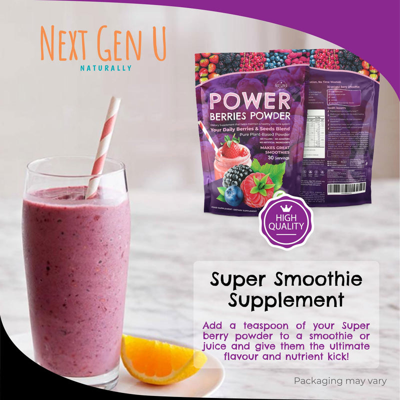 Super Berry Powder - 150g - Immune Support - Food Supplement - Superfood Berries - Smoothie Mix for Shakes - Healthy Boost for Detox Juice Beverages or Any Drink - by NextGenU 1