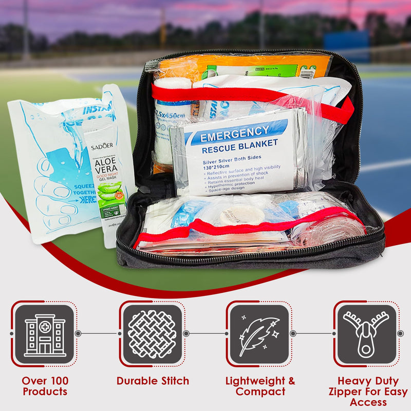 Emergency First Aid Kit for Outdoors, Workplace & Home 145 Pieces | Sports First Aid Safety Kit for Outdoor Activities with Clip to Hang | Compact Small Emergency First Aid Kit (Red) Red - BeesActive Australia