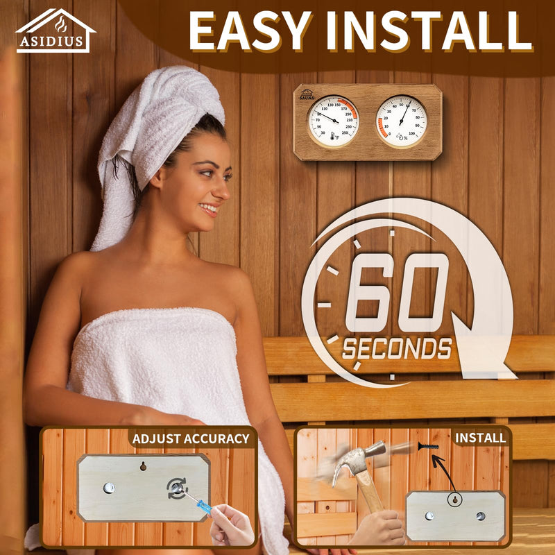 2-in-1 Sauna Thermometer and Hygrometer, Canadian Red Cedar Sauna Thermometer, Sauna Thermometer Fahrenheit Gauge for Sauna Room, Sauna Accessories Brown - BeesActive Australia