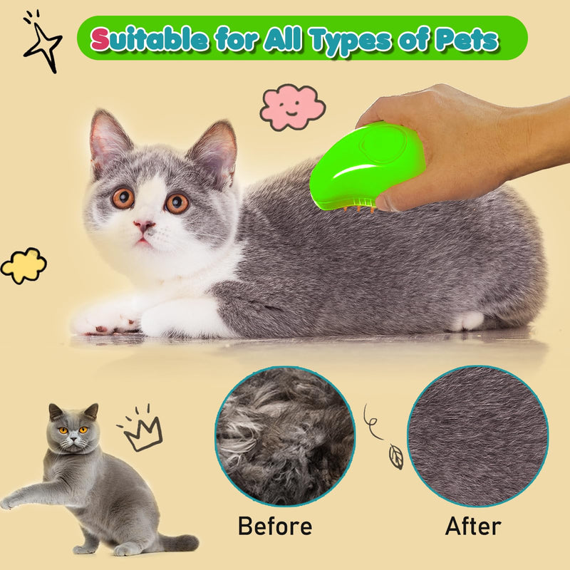 Steamy Cat Brush - 3 In 1 Spray Cat Brush, Self Cleaning Cat Steamy Brush, Cat Steamer Brush for Massage, Steam Pet Brush for Removing Tangled and Loose Hair (Green) Green - BeesActive Australia