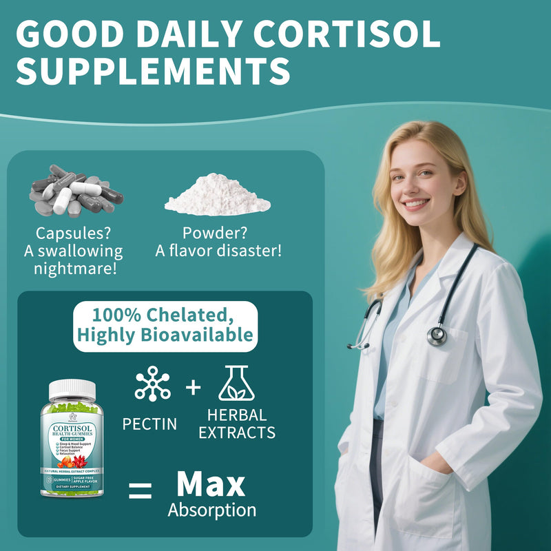 Cortisol Supplements Gummies for Women, Cortisol Reducer w.Ashwagandha Rhodiola Rosea Magnesium L-Theanine Phosphatidylserine Black Peper, Hormone Balanced & Lower Cortisol - 30 Day Vegan Supply 60 Count (Pack of 1)