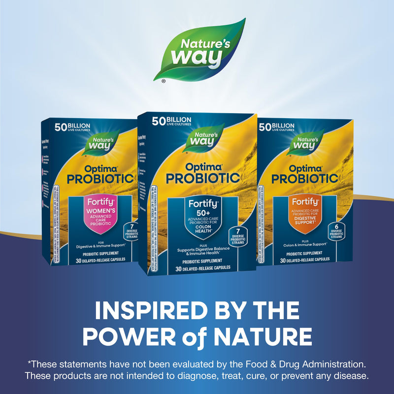 Nature's Way Fortify Optima Probiotic for Adults 50+, 50 Billion, 30 ct | Live Cultures, Supports Digestive Balance, Colon & Immune Health*, Gluten-Free, Dairy-Free, No Refrigeration Needed