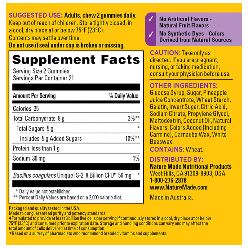 Nature Made Probiotics for Women and Men, 42 Probiotic Gummies | Probiotics with 8 Billion CFU Per 2 Probiotic Gummies, Support Healthy Digestion, Raspberry & Cherry Flavors, 21 Day Supply 42 Count (Pack of 1)