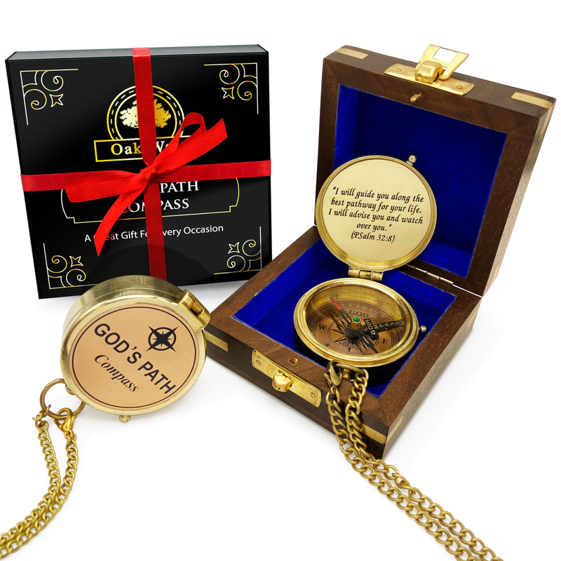 God's Path Compass – Communion & Confirmation Gift for Teenage Boys | Baptism Religious Gifts for Men, Christian, Catholic, Graduation | Sentimental & Inspirational Present – Greeting Card Included God's Path - Wooden Box - BeesActive Australia