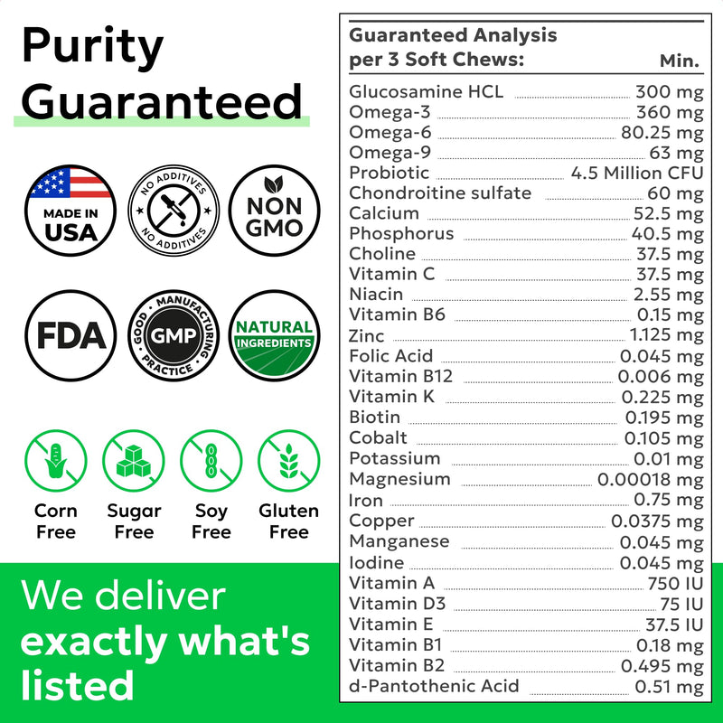 BARK&SPARK Dog Multivitamin Chews Glucosamine Chondroitin with Omega 3, Digestive Enzymes & Probiotics | Vitamins and Supplements for Dogs Pet Skin & Coat & Joint & Gut Health Support - 120ct