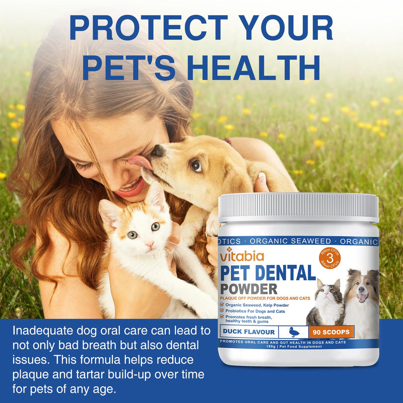 Plaque Off Powder for Dogs & Cats, Natural Pet Dental Care Tartar Remover, Fresh Breath & Healthy Gums, No Brushing Needed, Seaweed & Probiotics, 180g Pack of 2 (180g × 2 (Pack of 2)) 180g × 2 (Pack of 2)