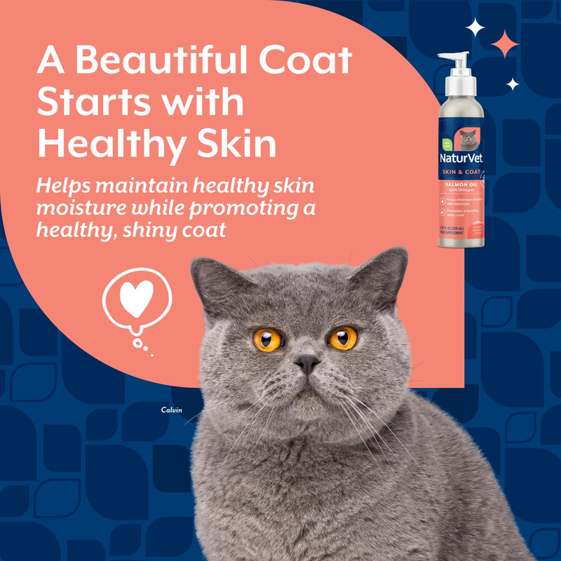 NaturVet Salmon Oil Skin & Coat Supplement for Cats, Savory Salmon Flavor, 8.75 fl oz
