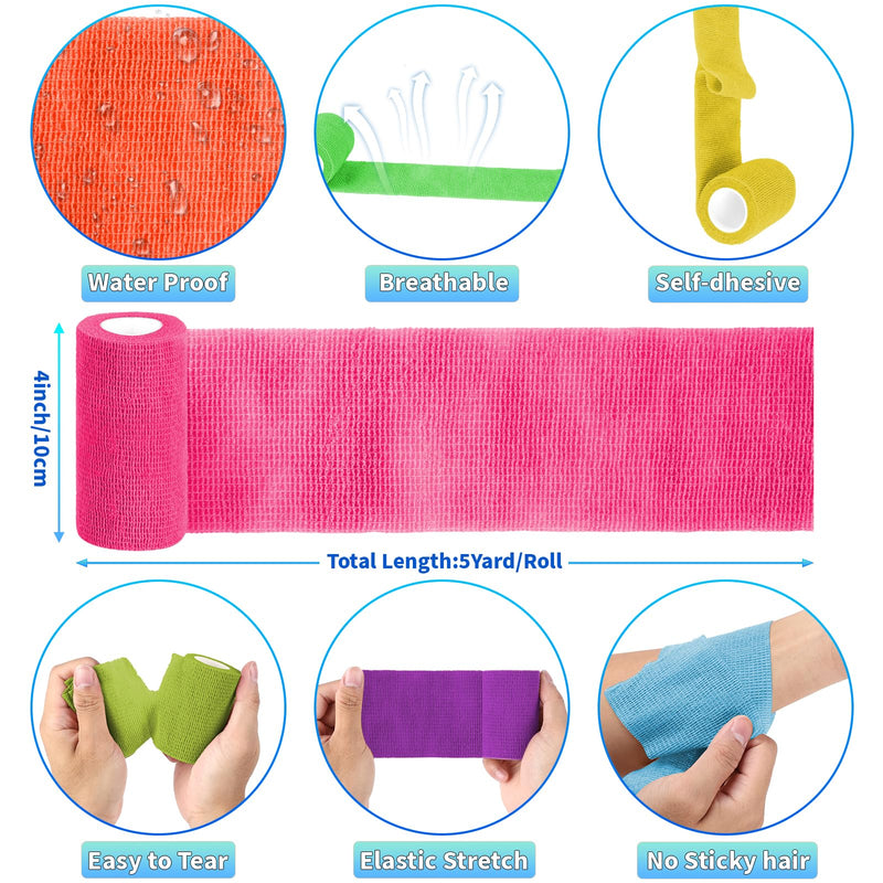 24 Pack Colorful Self Adhesive Bandage Wrap Bulk 20 Colors 4 Inch x 5 Yards Cohesive Bandage,Vet Wrap Breathable Elastic Self-Adherent Tape for Stretch Athletic Sports Wrist Ankle Dogs Pet Vet Wrap - BeesActive Australia