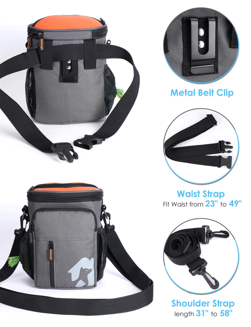 Gobeigo 8 Cup Dog Treat Pouch and Training Clicker, Dog Walking Bag with Phone Holder, Built-in Poop Bag Dispenser, 3 Ways Wearable Pet Fanny Pack for Outdoor Travel(Gray & Orange) Gray & Orange - BeesActive Australia