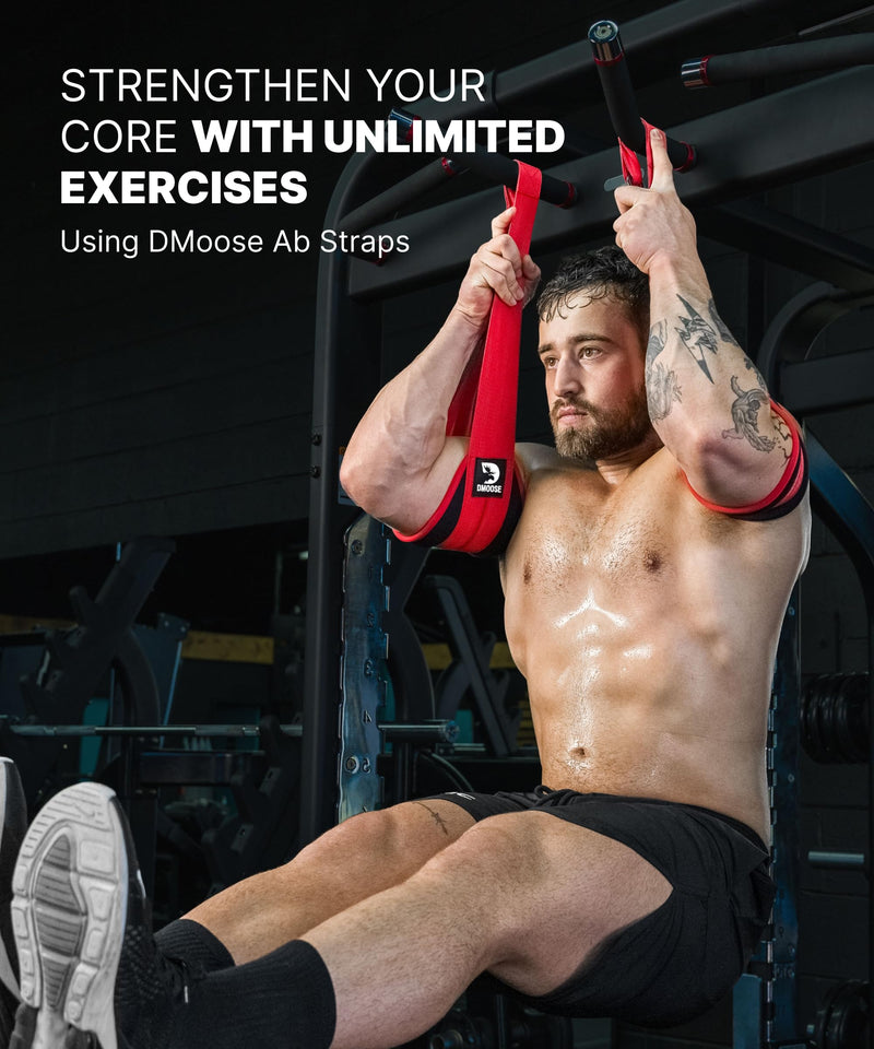 DMoose Fitness Hanging Ab Straps for Pull Up Bar & Core Strength Training - Soft Padded Exercise Straps for Ab Swing & Leg Raises, Hang Bar Strap with 2 Steel Carabiners - Abs Equipment for Home & Gym Devil