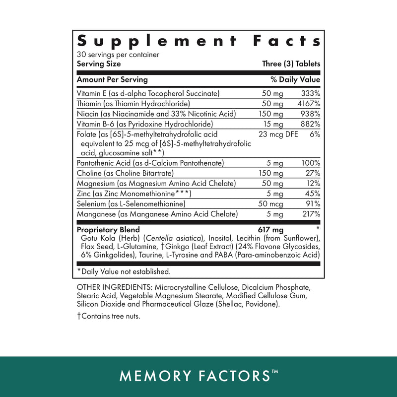 Michael's Health Naturopathic Programs Memory Factors - 90 Vegetarian Tablets - Provides Nourishment Memory & Cognition - Kosher - 30 Servings