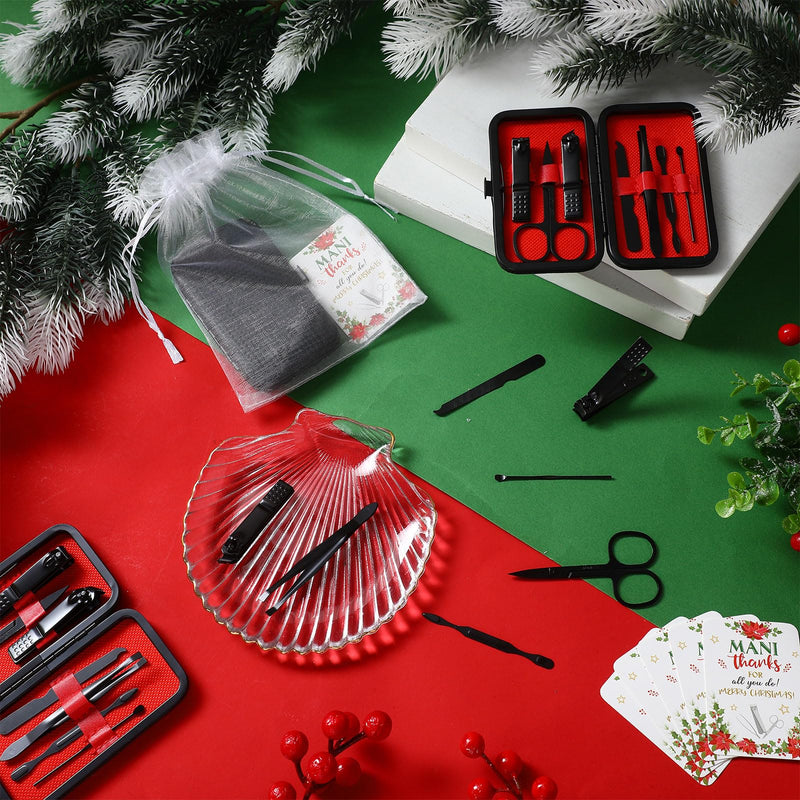 6 Nail Clippers Kits Christmas Gifts Manicure Set Nail Care Tools Fingernail Toenail Clipper Cutters Professional Stainless Steel Grooming Kit with Travel Case for Men Women Xmas Party Favors Red