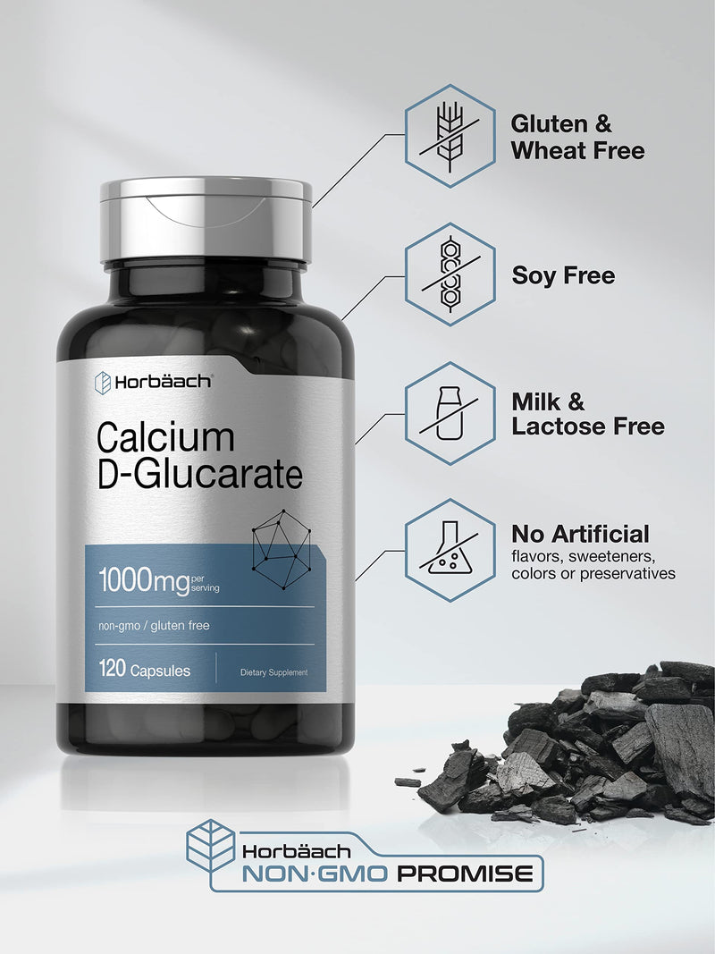 Horbäach Calcium D-Glucarate 1000mg | 120 Capsules | Non-GMO, Gluten Free Supplement