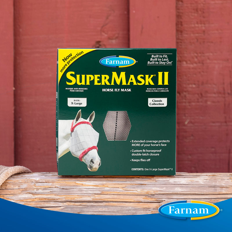 Farnam SuperMask II Fly Mask without Ears for Larger Horses, Full Face Coverage and Eye Protection from Insect Pests, Structured Classic Styling Mesh with Plush Trim, XL Size X-Large - BeesActive Australia