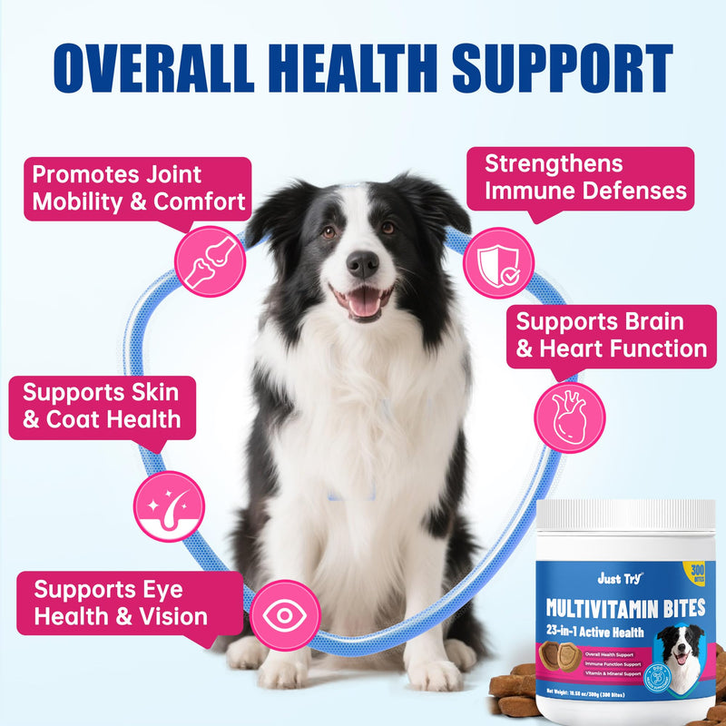 Just Try Taurine for Dog Bites 23-in-1 Multivitamin Chondroitin Sulfate for Joint Health, Omega-3 for Skin Support Dog Vitamins Supplements-10.58oz