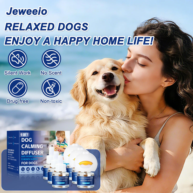 9 In 1 Dog Calming Pheromone Diffuser (3 Plug in + 6 Refills), Relief Anxiety, Storm Stress & Indoor Behavior Support, 180 Day Long Lasting Refill, Natural Odorless Safe Formula