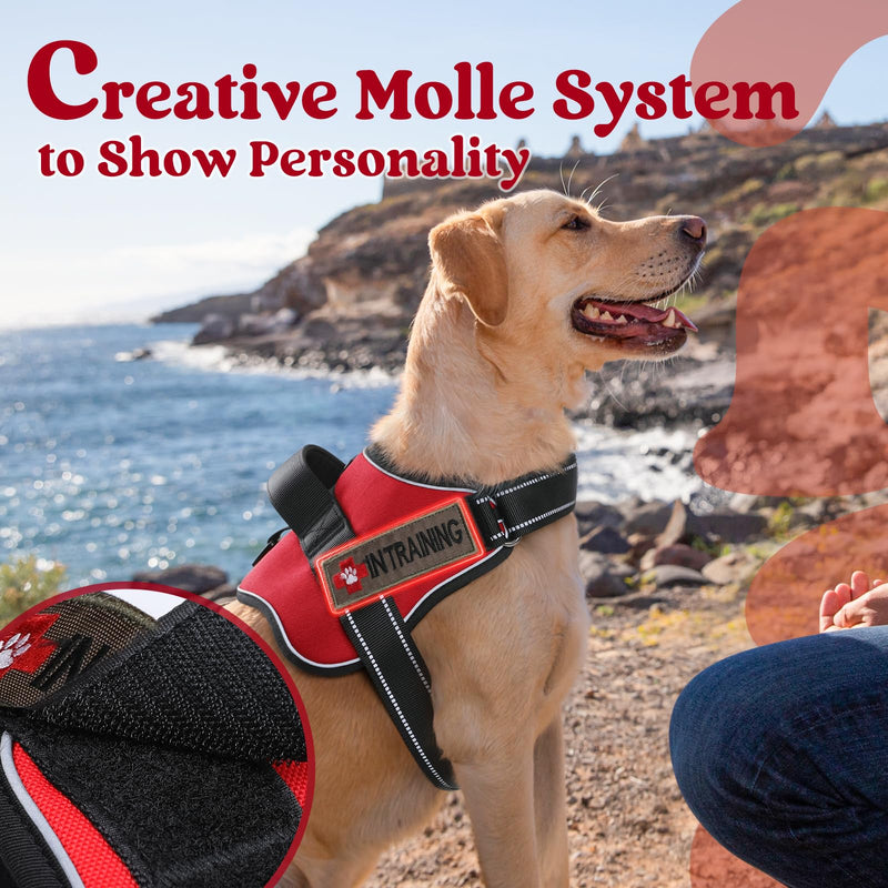 rabbitgoo Dog Harness Medium Sized, No Pull No Choke Pet Vest, Easy Wearing with One Buckle, Reflective, Adjustable Pet Harness with Molle for Walking, Training, Red, M - BeesActive Australia