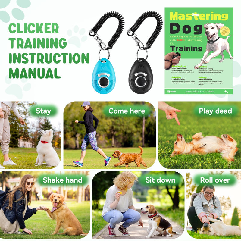 BARKIE Dog Treat Pouch and 2 Pet Training Clickers with Dog Positive Reinforcement Training Booklet (Black) Black - BeesActive Australia