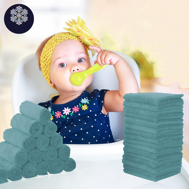 32 Pack Baby Washcloths - Luxury Coral Fleece - Absorbent and Soft Wash Clothes for Newborns, Infants and Toddlers Baby boy and girl - Suitable for Sensitive Skin and New Born - Teal, 10x10 Inch 10x10 Inch (Pack of 32) - BeesActive Australia