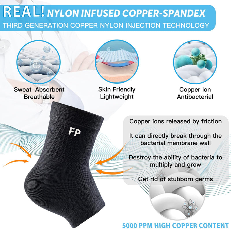 Ankle Brace for Women Men-2 Pack Copper Ankle Compression Sleeve Support for Sprained Ankle, Plantar Fasciitis Relief & Achilles Tendonitis Brace, Sports, Running, Black, L Black, Copper Infused Ankle Brace for Women Men