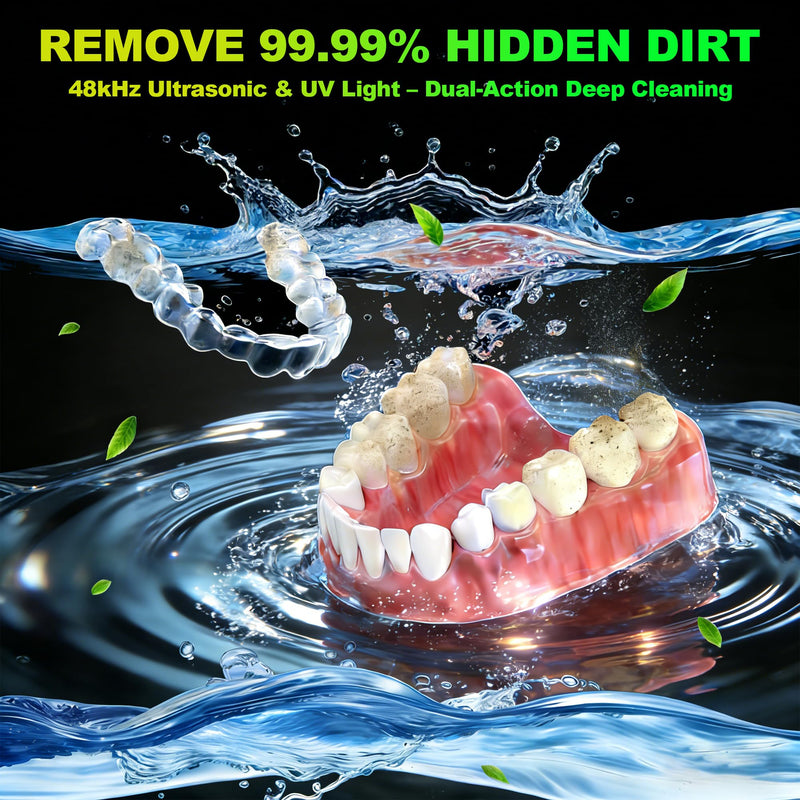 Ultrasonic Retainer Cleaner Machine 48kHz, 200ml Dental Cleaning Pod for Retainers,Aligners,Mouthguards,Toothbrush Heads,Jewelry,Portable Denture Cleaner