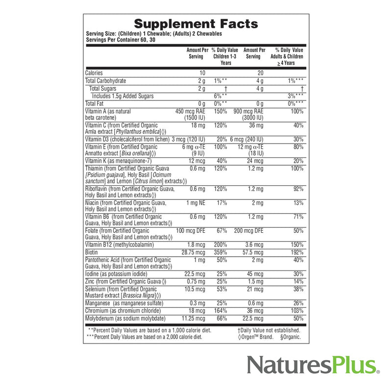 NaturesPlus Source of Life Garden Family Multivitamin - 60 Chewables - Mixed Berry Flavor - Energy, Metabolism & Digestive Health with Probiotics - USDA Certified Organic - Up to 60 Servings