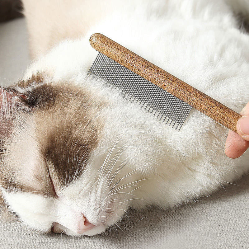 ERBO wooden cat comb, cat brush for long hair, short hair, stainless steel dog comb, flea comb for cats, suitable for all lengths, effectively removes tangles, mats and loose hair, 1 piece - BeesActive Australia