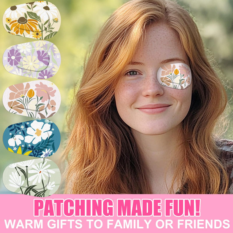 Geiserailie 50 Pcs Disposable Eye Patches for Adults with 5 Styles Vintage Boho Flower Designs Gentle Removal Eyepatches Adhesive Eyepatches for Lazy Eye Women Girl Gift - BeesActive Australia