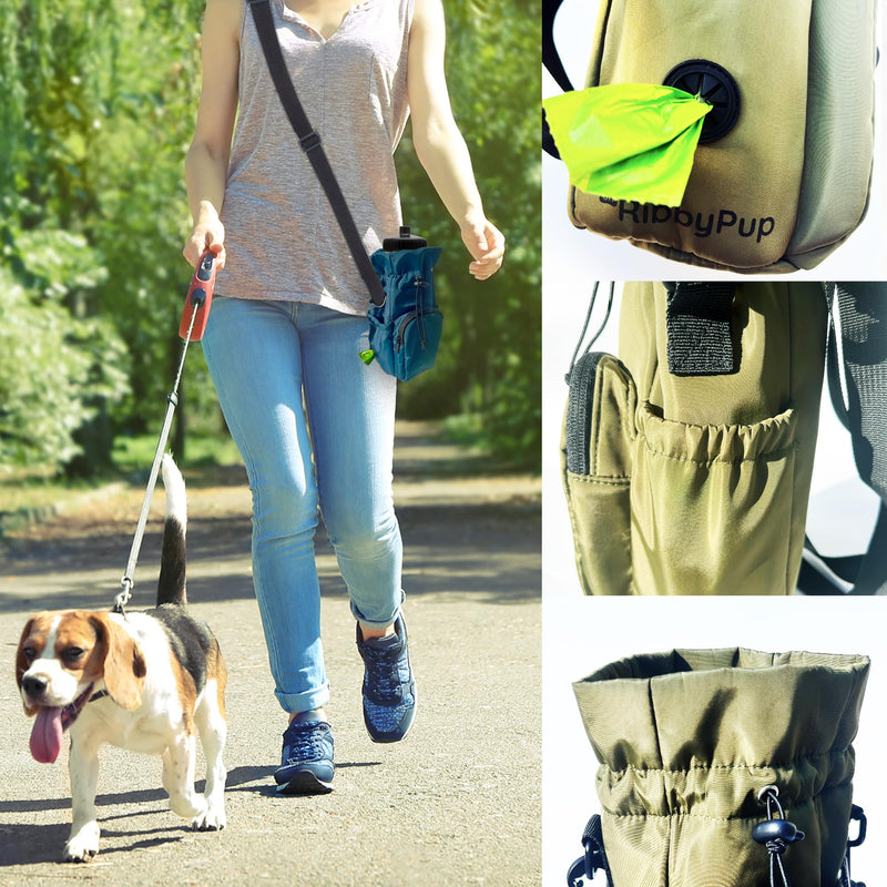 Waterproof Dog Walking Bag and Universal Water Bottle Holder, Built In Poop Bag Dispenser, Unisex Cross Body Treat Pouch, Walking Hiking Dog Training Sport Bag (Army Green) Army Green - BeesActive Australia