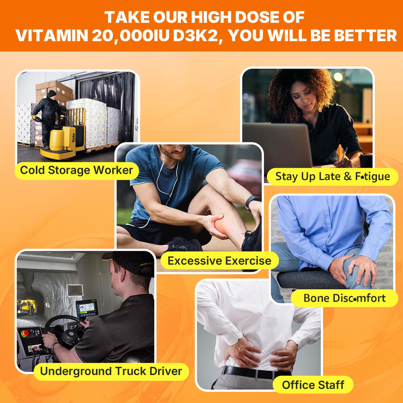 Vitamin D3 20,000 IU + K2 Vitamin (MK4 & MK7) 200mcg + Calcium Citrate, Optimal Vitamin D3 K2 Softgel - Strong Bone & Muscle, Calcium Absorption, Helping Vitamin D Deficiencies, Easy to Swallow, 1Pack 120 Count (Pack of 1)