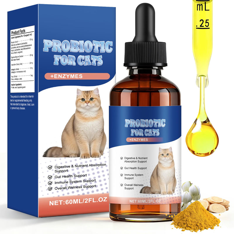 Cat Probiotics for Digestive Support - 60ml Probiotic for Cats with Digestive Enzymes & Prebiotics Supports Gut Health, Immune System 1