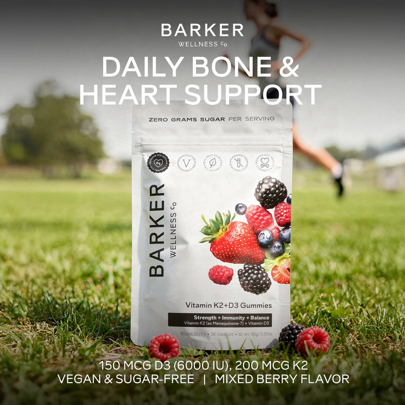 Barker Wellness D3 K2 Vitamin Gummies – Max Potency 6000IU D3 + 200mcg K2 for Strong Bones, Cardiovascular Wellness, Immune Support | Vegan, Sugar-Free, Delicious Mixed Berry | 30 Servings