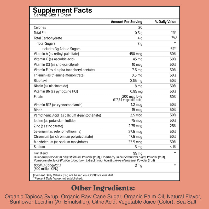 Chewsy Kids’ Multivitamin, Delicious Candy-Style Daily Vitamin Chews + Probiotics + Superfoods, Wild Berry Flavor Chewable Fruity Supplement Chews, Individually Wrapped, Easy to Enjoy, 30-Day Supply Kids' Multi 30 Count (Pack of 1)