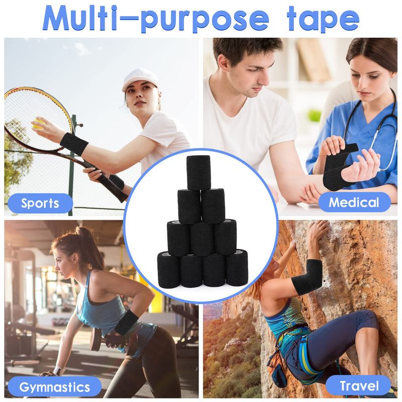 NANASO 12PCS Self Adhesive Bandage Wrap,4" x 5 Yards Elastic Adhesive Tape for Sports,Self Adherent Wrap for Pet,Breathable Cohesive Bandage for Wrist Ankle Knee Leg First Aid Sprains Swelling-Black - BeesActive Australia