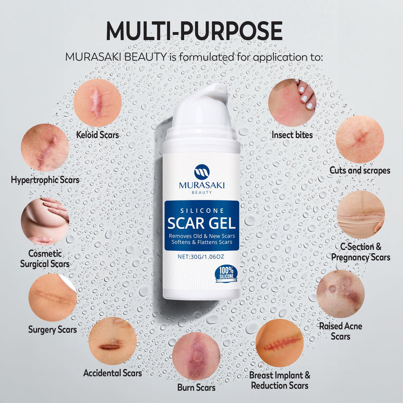 100% Silicone Scar Gel Scar Cream - Advanced Scar Gel for Surgical Scars, C-Section, Stretch Marks, Acne, Injury, Burns, Keloids, Old and New Scars 1.06oz(30g) (Maximum Strength 100% Silicone) Maximum Strength 100% Silicone