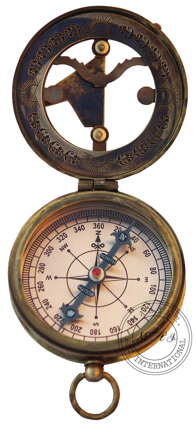 MAI Brass Sundial Compass Beautiful Gift Item with Leather Case - Sun Clock - Steampunk Accessory – Nautical Gift – Wedding Gifts for Him – Sundial Watch