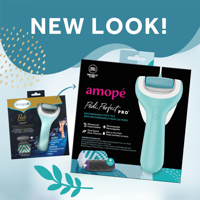 Amope Pedi Perfect Pro Wet & Dry Electric Foot File Callus Remover Kit, Waterproof, Rechargeable, Pedicure Tool for Feet, Removes Hard, Dead Skin, Feet Scrubber w/ Diamond Crystals, w/ 3 Roller Heads Amope Pedi Pro - BeesActive Australia