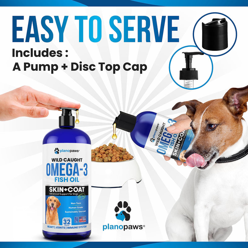Omega 3 Fish Oil for Dogs - Better Than Salmon Oil - Dog Fish Oil Supplement to Reduce Shedding & Itching - Supports Joints, Brain, and Heart Health - Skin and Coat Supplement - Liquid Fish Oil 32 oz - PawsPlanet Australia