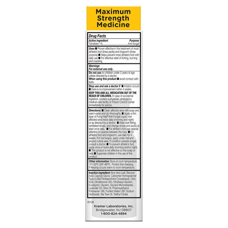 Fungi-Nail Anti-Fungal Liquid Solution, 1 Oz (Pack of 2), Kills Fungus, Athletes Foot Treatment, Toe Fungus Treatments w/Tolnaftate, Clinically Proven to Cure and Prevent Fungal Infection 1 Fl Oz (Pack of 2)