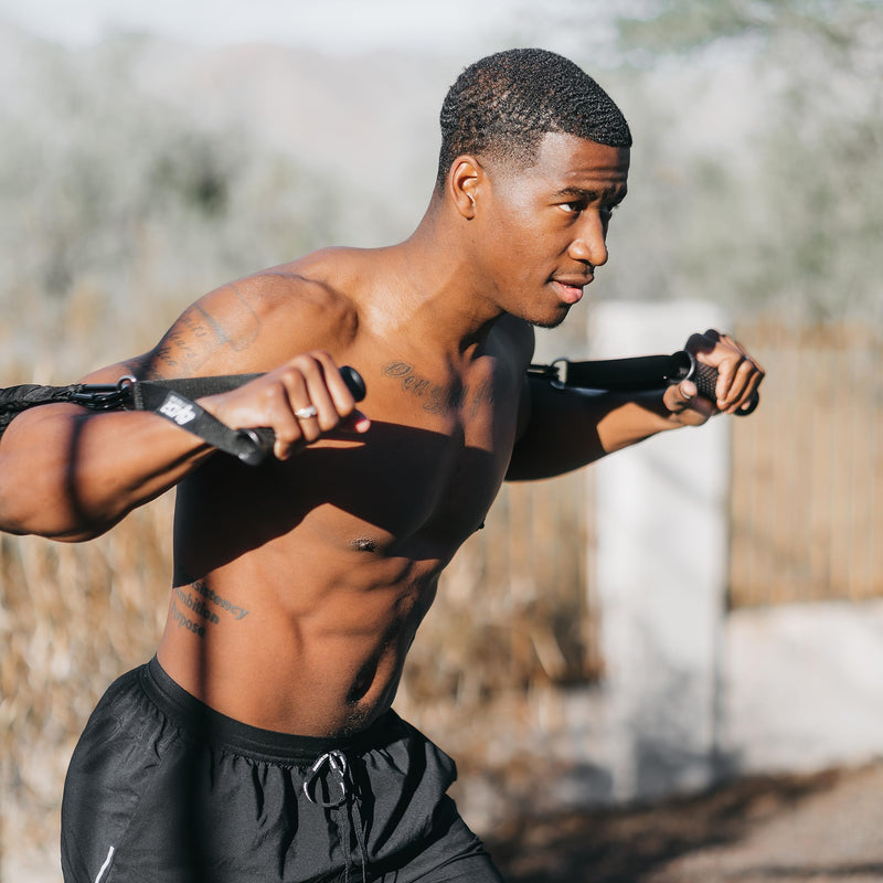 Resistance Cords - Shoulder and Core Resistance Bands - Perfect for Dynamic Warmups and Rehab - Deluxe Pair of 2 Black Cords and 2 Universal Handles - 4KOR Fitness 30 lbs - BeesActive Australia