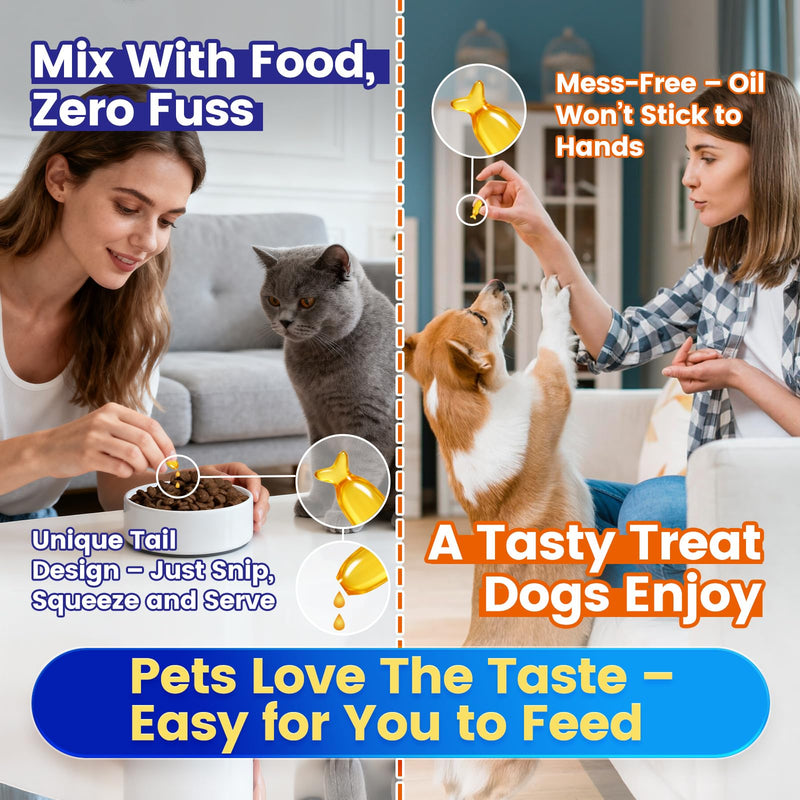 Fish Oil Pet Up to 97% Omega 3, 600 mg Omega 3 Per Soft Gel, Dog Fish Oil Supplement ≥95% EPA and DHA, Promotes Skin, Coat, Joint, and Immune Health, 100 Capsules
