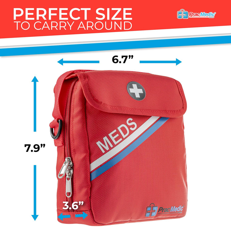 PracMedic Bags Travel Medicine Bag- First Aid Bags Empty or Epipen Carry Case for Insulin Pens, Pill Bottles, Diabetic Supply, Asthma Inhaler Spacer, Allergy Meds or First Aid Supplies (Red) T-MEDS Red Medium - BeesActive Australia