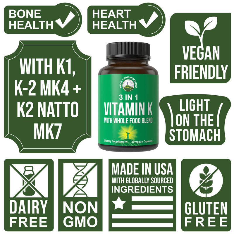 Vitamin K with Whole Food Blend of 25+ Vegetables and Fruits for Max Absorption. Vegan Capsules Supplement. Vitamins K1, K-2 MK4 + K2 Natto MK7. Alternative to Drops, Gummies. VIT K with K 2 and MK-7 - BeesActive Australia