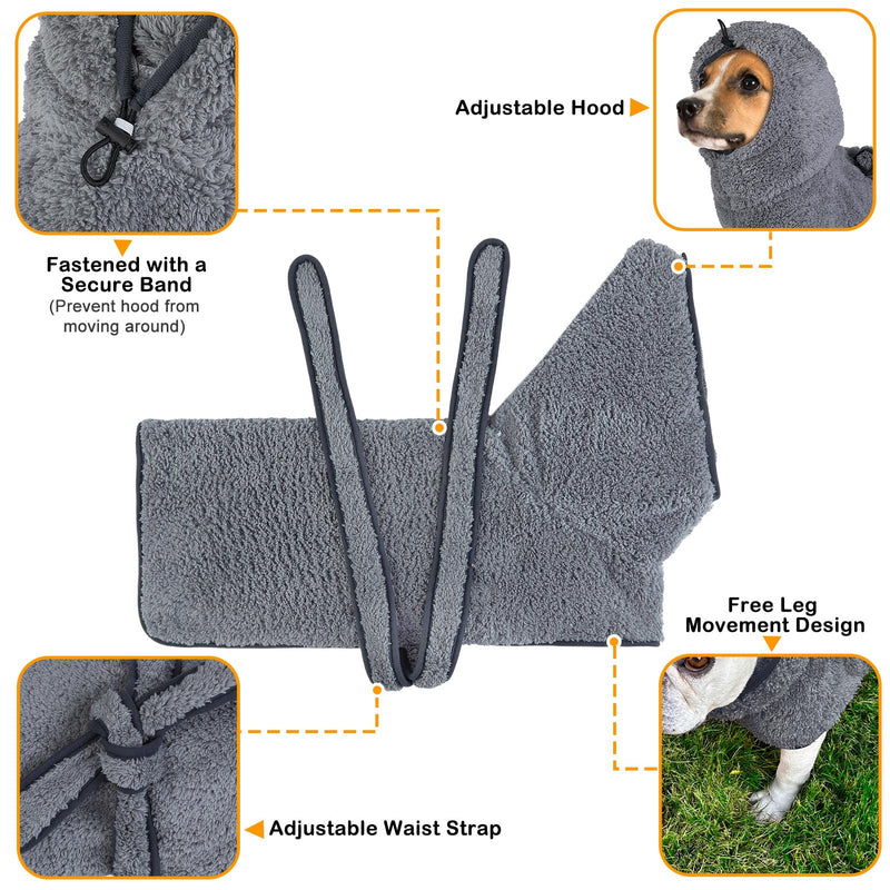 Bienbee Dog Bathrobe, Super Absorbent Dog Robe Dry Fast Dog Drying Towels with Hood Warm Keeping Dog Robes for After Bath, Grey XL X-Large - BeesActive Australia