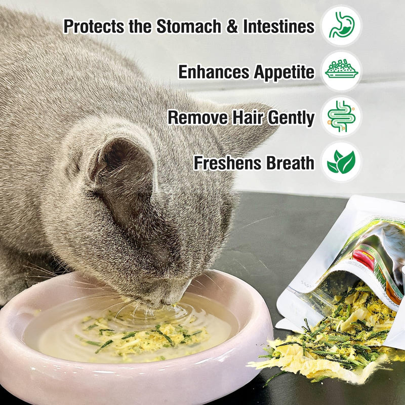 Freeze Drying Cat Grass Treats with Chicken & Egg Yolk - Natural Hairball Relief Snacks for Indoor Cats & Kittens, Healthy Digestive Support, 2.3 oz