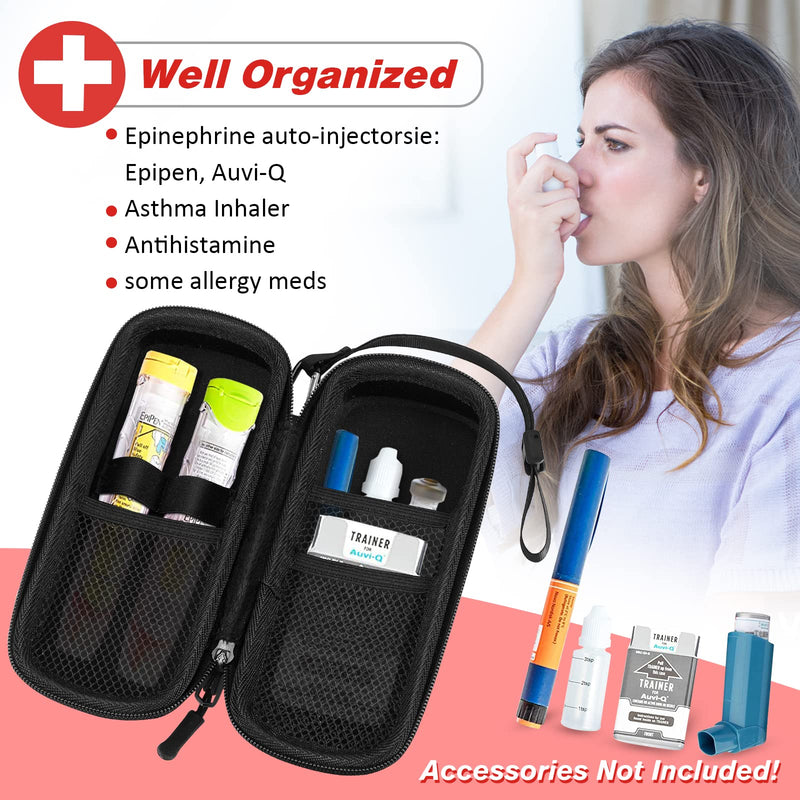 Epipen Medical Carrying Case, Hard Shell EVA Shock Absorption Travel Medication Organizer Bag Emergency Medical Pouch Holds 2 EpiPens, Asthma Inhaler, Auvi-Q, Allergy Medicine Essentials (Red) Red - BeesActive Australia