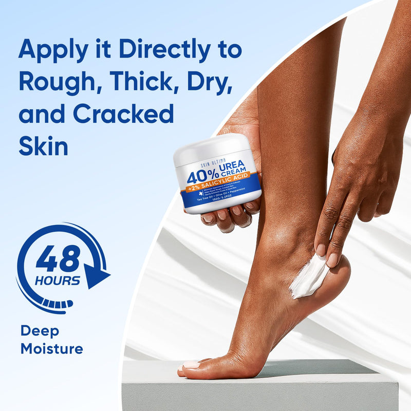 SKIN ULTIMA Urea Cream 40 Percent Plus 2% Salicylic Acid, 40% Urea Cream for Feet Maximum Strength, Foot Cream for Dry Cracked Feet, Heels, Knees, Hands & Elbows, Intensive Repair & Moisture, 5.29 oz Tea Tree 5.29 Ounce (Pack of 1)