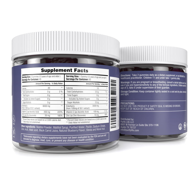 Sugar-Free Elderberry Gummies with Vitamin C & Zinc for Adults & Kids, 90ct | Immune support supplement for respiratory health, sambucus elderberry antioxidant gummies - vegan, non-GMO, made in USA Elderberry 90ct