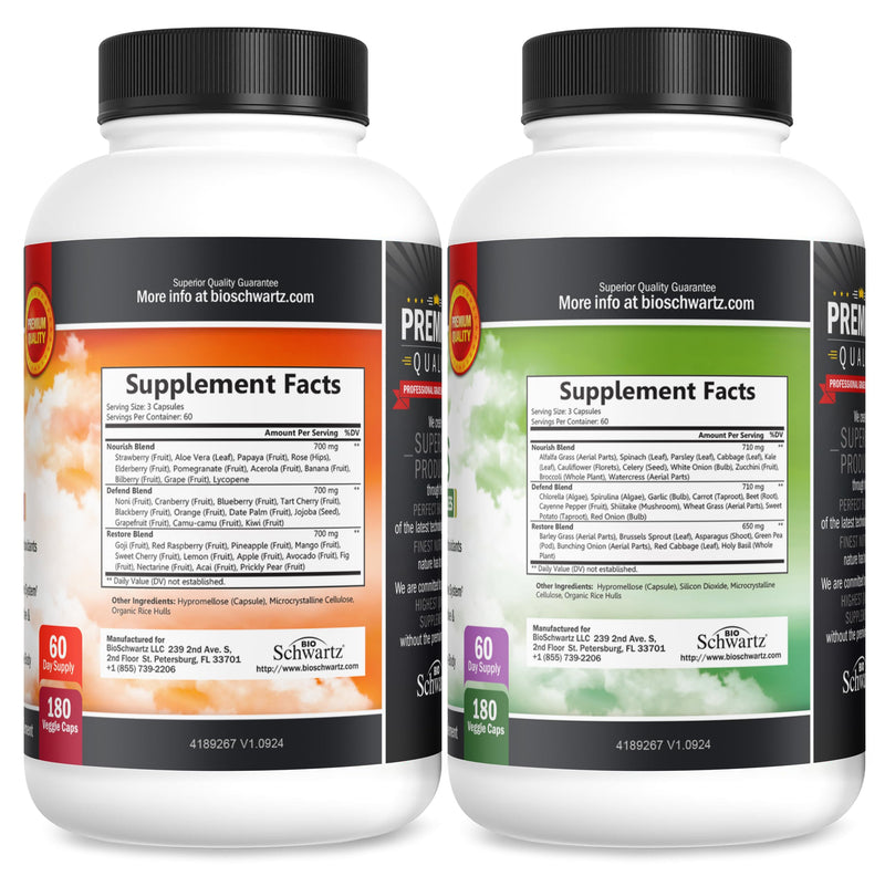 Daily Fruits and Vegetables Supplement - Super Fruit and Veggies Capsules | Supports Energy Gut Health and Immune Support with 47 Whole Food Fruits and Veggies - 180 Veggie Capsules (2-Pack) 180 Count (Pack of 2)