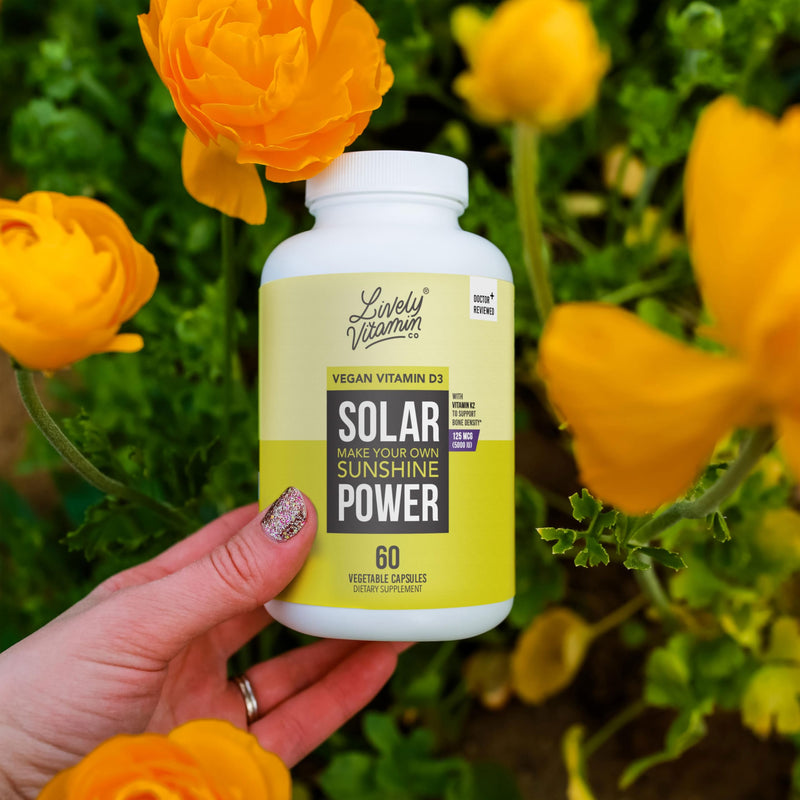 LIVELY VITAMIN CO. Solar Power Vitamin D3 5000 iu - Patented Vitamin K - MK7 - Immune Balance - Brain Function - Mood - Heart - Stress - 60 Count 60 Count (Pack of 1)